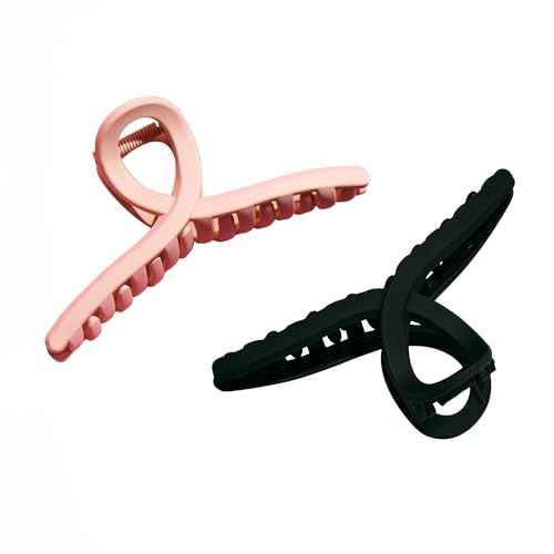 Gimme Beauty Loop Claw Clip Duo - Gentle Hold Accessory for All Hair Types - Non-Slip, Firm Grip Design for Daily Styling - Premium Clips for Fine & Short Hair - Black & Tan (2 Pack)