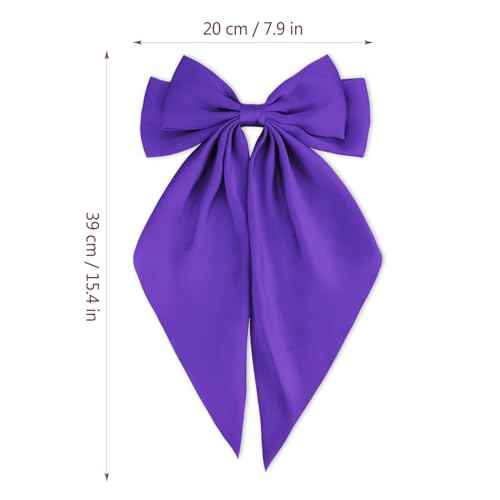 Hair Bows Silky Satin Bows for Hair Ribbons 4Pcs Coquette Oversized Long Tail Hair Bow Clips Barrettes Big Bowknot Hair Accessories for Women Girl Trendy Stuff Gifts (Pink Purple)