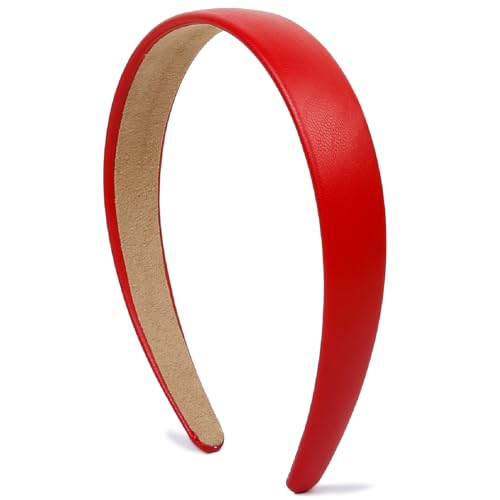 Huachi Red Headbands for Women 1 Inch Halloween Headbands Wide Thick Red Hairband Faux Leather Headband for Women and Girls Fashion Plastic Hard Head Band Solid Colors