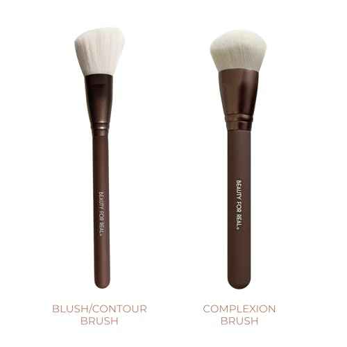 Beauty For Real Essential Pro Complexion Brush Set - Includes 4 Brushes: Blush/Contour, Complexion, Powder & Concealer - Vegan & Cruelty Free