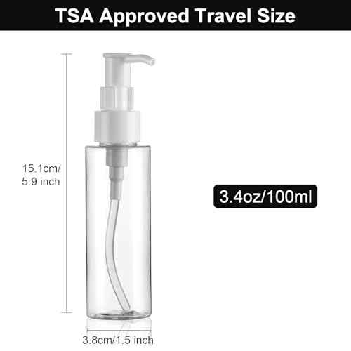 Cosywell Empty Plastic Pump Bottles Dispenser TSA Approved 3.4oz 4 Pack Portable Empty Refillable Container Clear Plastic Lotion Pump Dispenser Bottle for Facial Cleansing Oil Shampoo Shower Gel
