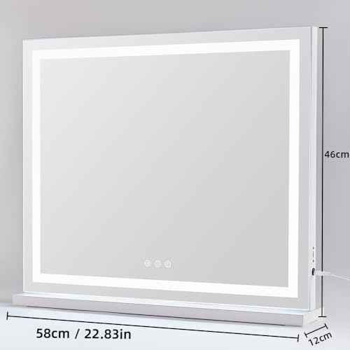 HIEEY Lighted Makeup Mirror, Hollywood Vanity Mirror with Lights, Three Color Lighting Modes, with 4in 20X Magnification Mirror, Smart Touch Control, 360¡ÆRotation (22.8in,White)