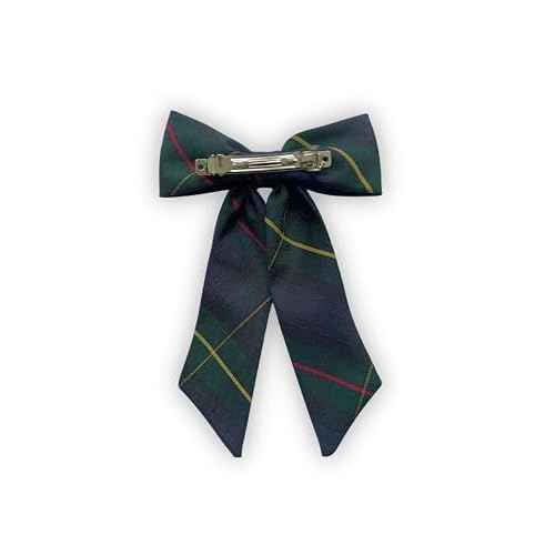 Extra Large Long Tail Jumbo Size School Uniform Plaid Girls Hair Bow with French Barrette (Green Navy Yellow red *Plaid #55*)