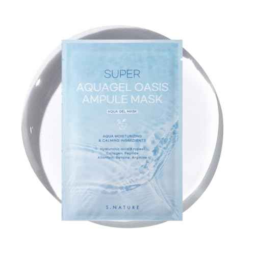 SUPER AQUAGEL OASIS AMPULE MASK | Hydrating, Soothing, Blemish Care | Hyaluronic Acid, Allantoin | Korean Face Mask (10 Count (Pack of 1)