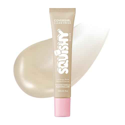 COVERGIRL Clean Fresh Squishy Glaze Lip Butter Balm, Flavored, Non-Sticky, with Vitamin E & Shea Butter ? 140 Toasted Vanilla (Sheer Beige)