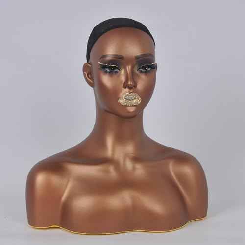 Mannequins Realistic Female Mannequin Head with Shoulder Display Manikin Head Bust for Wigs,Makeup,Beauty Accessories