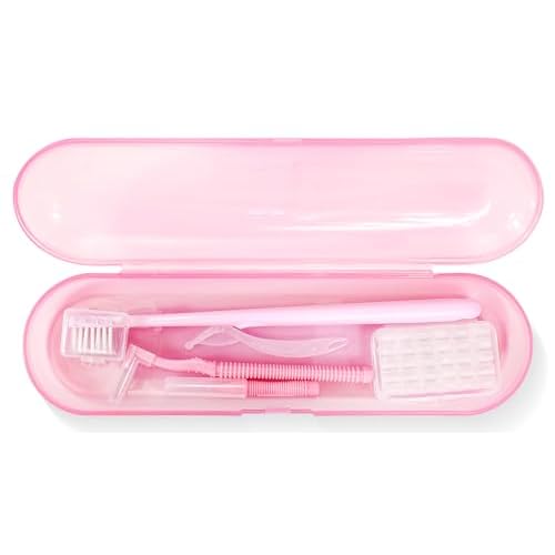 Orthodontic Care Travel Kit | V-Shape Toothbrush with Soft Bristles, Interdental Brushes, Orthodontic Wax, and Breathable Case | Portable Dental Kit for Braces and Aligners(PINK)