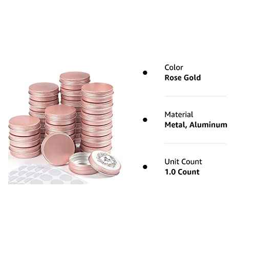 Patelai 2 oz 120 Pcs Metal Round Tins Aluminum Tin Cans Salve Tins Containers with Screw Lid 20 Sheets Stickers for Christmas Salve Spice Candies Balms Candles(Rose Gold)