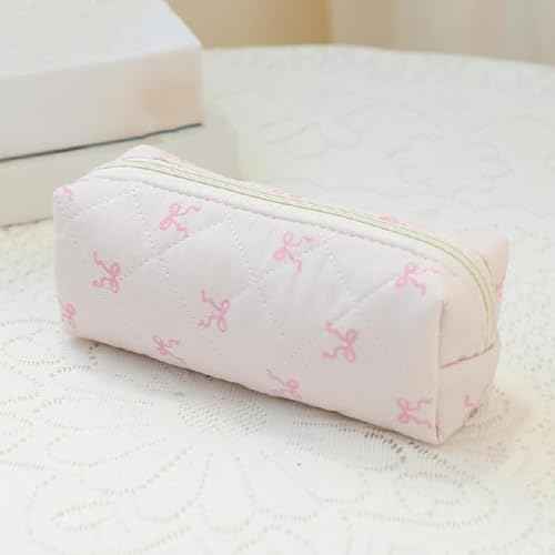3 Pcs Quilted Makeup Bag Set,Coquette Bow Make up Bag,Cute Floral Makeup Bags Large Travel Toiletry Cosmetic Bag Organizer for Women Girls (I-3PCS)