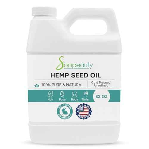 Soapeauty Hemp Seed Oil Unrefined Cold Pressed | Massage & Body Oil | for Skin, Face, Hair, and Soap Making | Carrier for Essential Oils | Rich in Omega Fatty Acids – 32 Fl Oz