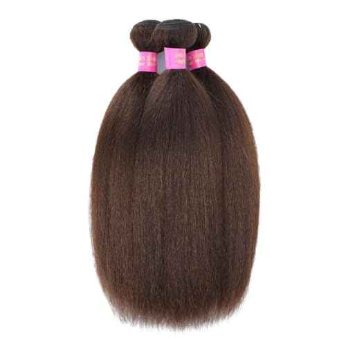 16 18 20 Inch Chocolate Brown Kinky Straight Bundles Human Hair 12A Grade 100% Unprocessed Brazilian Virgin Human Hair Weave Yaki Straight Bundles Brown