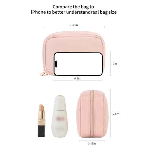 RIGHT AWAY Small Makeup Bag for Purse,Travel Cosmetic Bag Organizer for Women,Cute Make Up Pouch Waterproof Toiletry Bag with Zipper,Portable Makeup Case Skincare Bag for Travel Accessories(Pink)