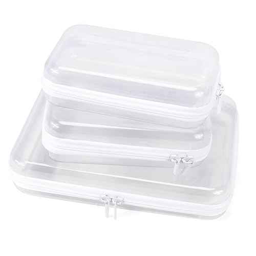 Clear Hard Shell Zipper Case Clear Zipper Pouches, Toy Storage Bag & Waterproof Makeup Organizer, Diaper bag, Plastic Pouch for Travel, Office, Home, White 3 Pack, MSS