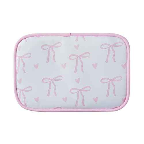 Cute Clear Makeup Bag with Bow Pattern,Transparent Nylon Travel Cosmetic Case with Zipper,Portable Makeup Organizer Pouch for Essentials(01Pink)