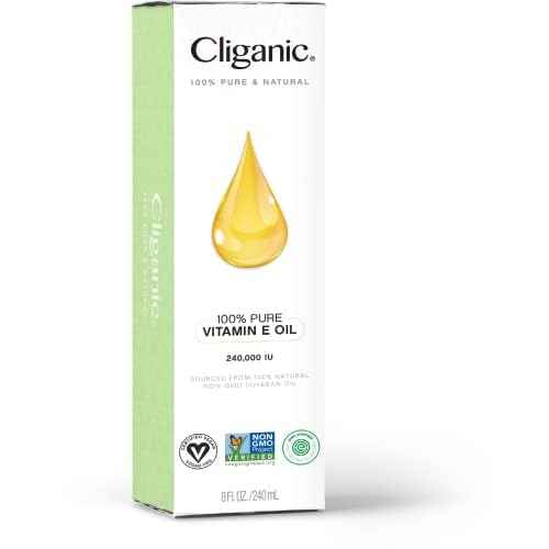 Cliganic Pure Vitamin E Oil for Skin, Scars, Hair & Face 240,000 IU (8oz), Non-GMO Verified | Natural D-Alpha Tocopherol