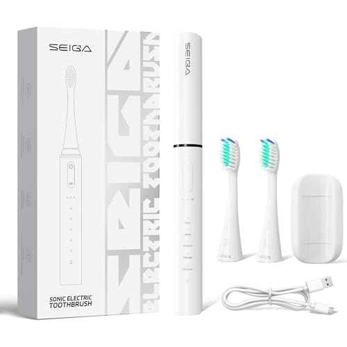 SEIGA Sonic Electric Toothbrush for Adults,5 Cleaning Modes & 3 Intensities,Rechargeable Smart Toothbrush with 2 Brush Heads,Built-in 2 Min Smart Timer,IPX7 Waterproof,One Charge for 60 Days
