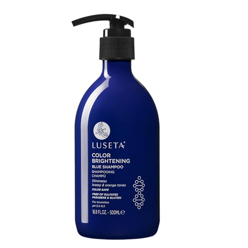 Luseta Color Brightening Blue Shampoo for Brunettes and Brassy Orange Tones, Hair Care Routine Shmapoo for Color Treated Hair, Sulfate Phosphate & Paraben Free 16.9oz