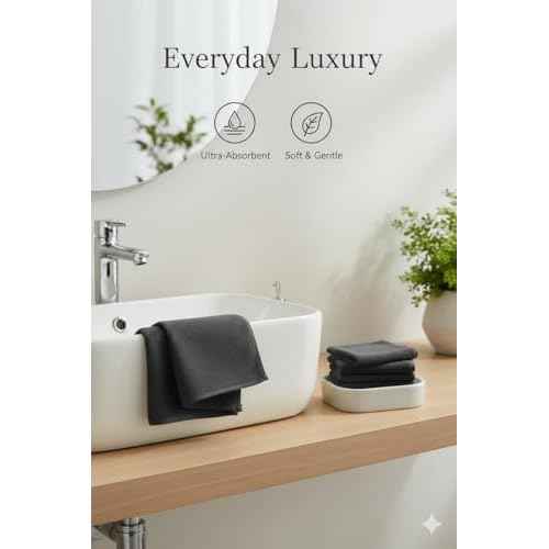 BIOLINEN Cotton Washcloth Towel Set, 12"x12", Pack of 24, Ultra Soft, 100% Cotton, Multi-Purpose Rags (Grey, 12 x 12-24 Pack)