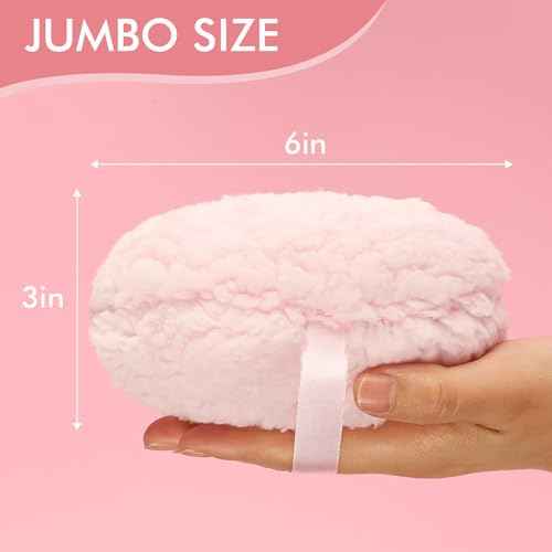 WSYUB Powder Puff, 6" Body Powder Puff, Powder Puff for Body, Body Powder Puffs and Container, Fluffy Soft Large,Pink