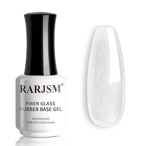 RARJSM Clear Fiber Glass Rubber Base Gel Nail Polish for Repair Broken Nails Strengthener Gel Base Coat Transparent Brush on BuildingGel in a Bottle Soak Off UV LED Curing Requires 15ml Salon Home