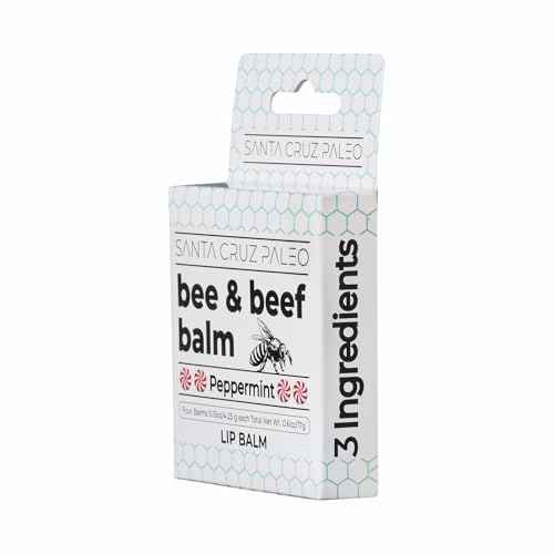 Santa Cruz Paleo Grass Fed Beef Tallow & Beeswax Peppermint Lip Balm, 1 Pack, Beef Tallow for Skin Care Moisturizer, Hypoallergenic for Sensitive Skin, Long Lasting & Vitamin Rich, Peppermint