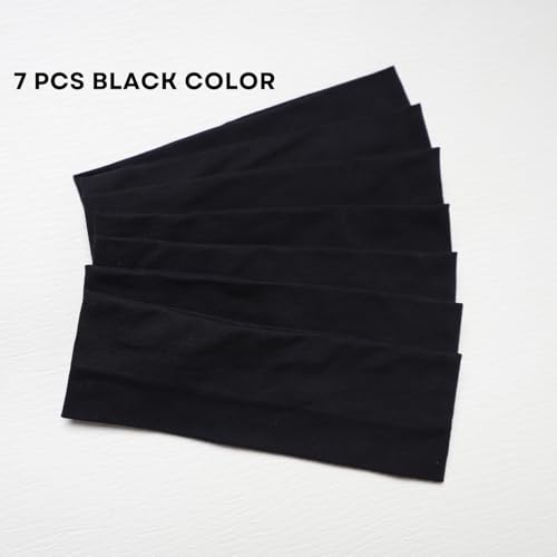 7 PCS Black Headbands for Women Cotton Non Slip Hair Bands Sweat Thick Headband Hair Accessories