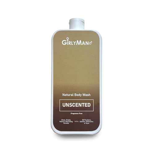 GirlyMan Natural Body Wash - Made with Olive Oil & Aloe Extract, No Artificial Fragrance, PH Balanced, Gentle Formula, Nourishing Ingredients, Family Owned (Unscented)