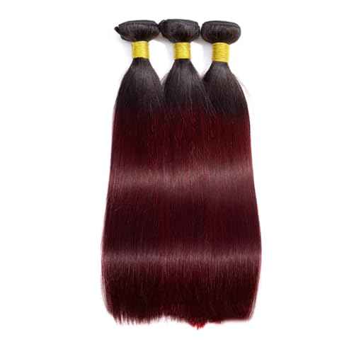 24 26 28 inch Wine Red Color 1B99j Straight Human Hair Bundles Ombre Two Tone Black and Burgundy Bundles Double Weft Brazilian Hair Extensions Soft and Silky