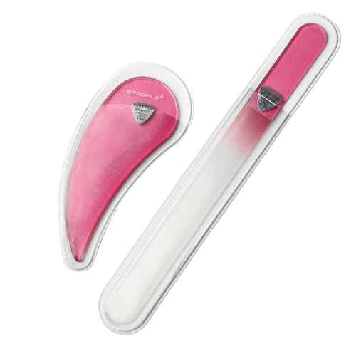 Glass Nail File Set by Bona Fide Beauty - Ergo File - Premium Nail Care Tools Genuine Czech Glass (Pink)