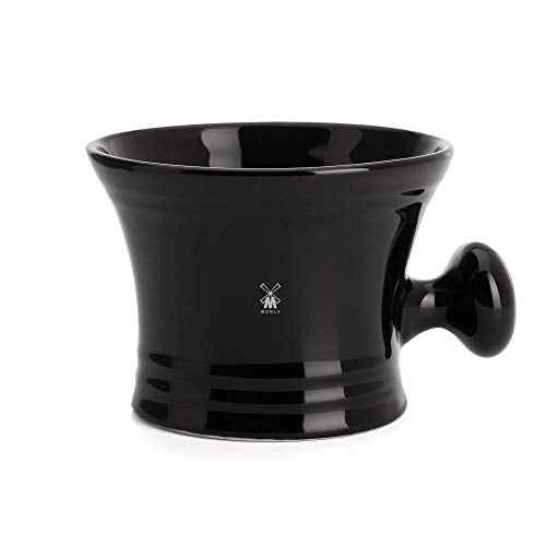 M?HLE Black Porcelain Platinum Rim Shaving Mug ? Shave Dish Accessory for Soaps and Creams, Modern Black Design