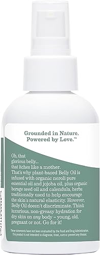 Earth Mama Belly Oil for Dry Skin | Calendula Skin Care Moisturizer Oil to Encourage Natural Elasticity and Help Prevent Stretch Marks During Pregnancy and Postpartum, 4-Fluid Ounce