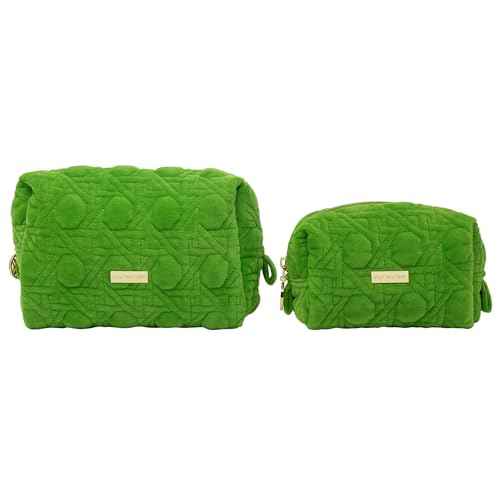 Lilly Pulitzer Gold Quilted Zipper Pouches, Cute Cosmetic Case for Women, Travel Toiletry Bag, Small Pouch Bag for Supplies, Set of 2, Makeup or Toiletries (Peninsula Green)