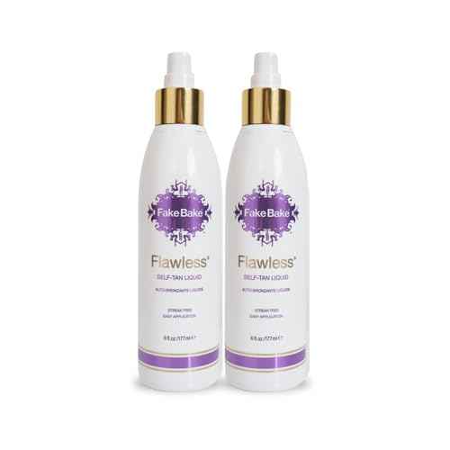 Fake Bake Flawless Self-Tanning Liquid Streak-Free, Long-Lasting Natural Glow For All Skin Tones - Sunless Tanner with Professional Mitt For Easy Application, Black Coconut Scent - 6 oz (Pack of 2)