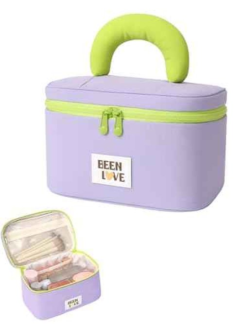 Lalamisi Travel Makeup Bag Cute Cosmetic Bag for Women Large Capacity Makeup Case Organizer Bag Toiletry Bag Portable Waterproof Make Up Bags with Handle and Divider, Purple