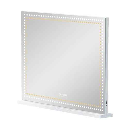 VANITII Vanity Mirror with Lights 32"x23" Lighted Makeup Vanity Mirror with Smart Speaker Dimmable 3 Light Modes 10X Magnification Light Up Mirror Touch Control Tabletop