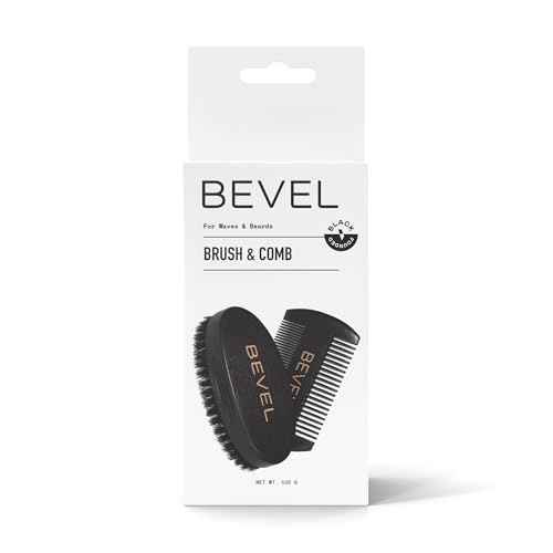 Bevel Beard Brush and Comb Set for Men ? Natural Boar Bristle Brush & Pearwood Comb with Travel Pouch ? Beard Grooming Kit for Shaping, Soften & Detangling Mustaches