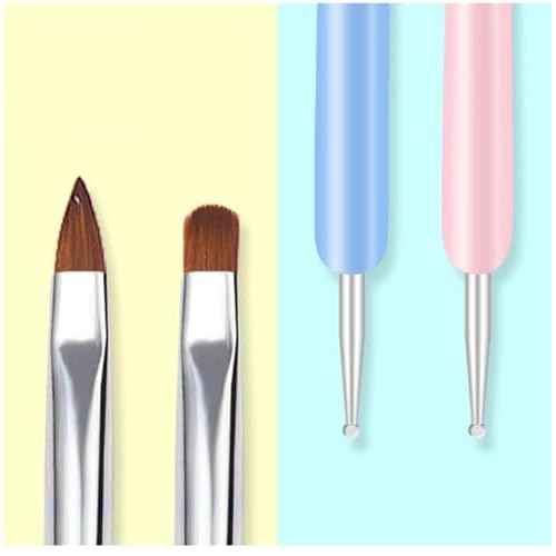 Nail Art Brushes, 6Pcs Nail Art Painting Tools with Nail Art Fine Liner Brush, Nail Design Painting Brushes Set, Builder Gel Brush, Nail Dotting Pen for Gel Polish Manicure Salon DIY, Multicolor