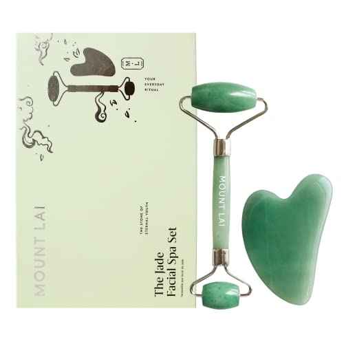 Mount Lai Jade Gua Sha Facial Tools, Jade Roller and Gua Sha Facial Tools Set, Guasha Tool for Face to Relieve Muscle Tension and Reduce Puffiness, Anti Aging Skin Care Sets for Women