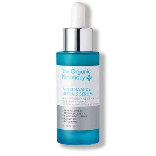 The Organic Pharmacy Niacinamide Ultra 5 Serum - Vitamin B3 Powerhouse with 5% Niacinamide, Vitamin C, Hyaluronic Acid, Bakuchiol, 1 Fl Oz