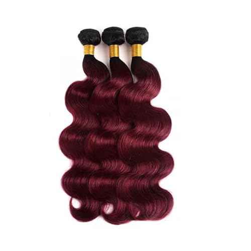 1B99j Human Hair Bundles Ombre Red Body Wave Brazilian Virgin Remy Hair Extensions Two Tone Black and Burgundy 14 16 18 inch 3 Bundles