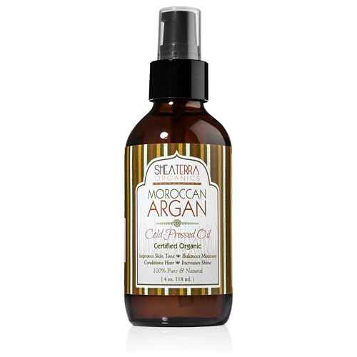 Shea Terra Moroccan Argan Cold-Pressed Extra Virgin Oil | Nutrient-Rich, All Natural & Organic Oil with Anti-Aging Vitamin A and E to Increase Skin Elasticity and Condition Dry & Damaged Hair ? 4 oz