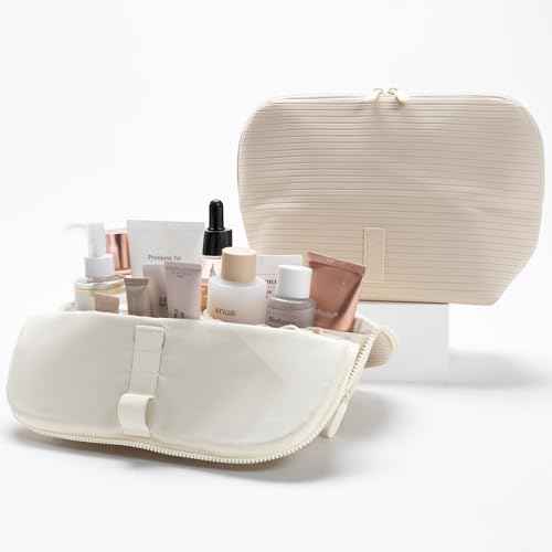 THE VERTI-Vertical Waterproof Makeup & Toiletry Bag | 23-Pocket Organizer with Upright, Fold-Down Design for Skincare, Toiletries & Essentials (Shell)