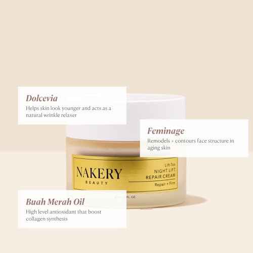 Nakery Lift-Tox Night Cream for Women - Overnight Anti Wrinkle Face Cream for Firmer & Smoother Complexion - Hydrating Night Cream for Women with Crepey Skin - Rich Night Face Cream for Mature Skin