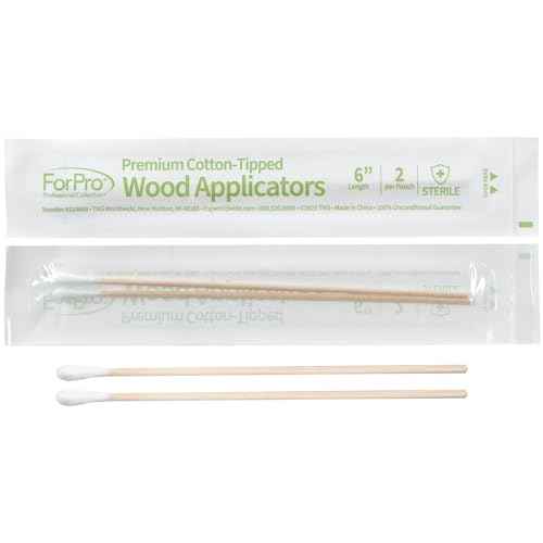 ForPro Premium Cotton-Tipped Wood Applicators, 200-Count Sterile Cotton Swabs with 6" Wood Handle for Medical, Personal Care, Travel, Individually Wrapped in Pairs