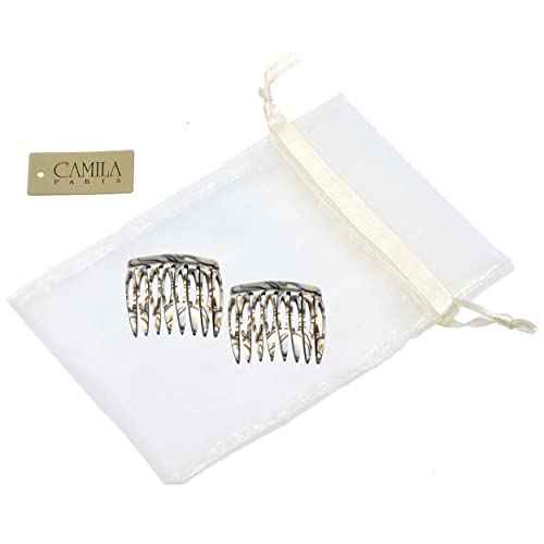 Camila Paris Onyx Pearl Tokyo French Hair Side Comb 6 Piece Handmade Small, French Twist Decorative Hair Combs, Strong Hold Hair Comb Clips for Women, Styling Girls Hair Accessories, Made in France