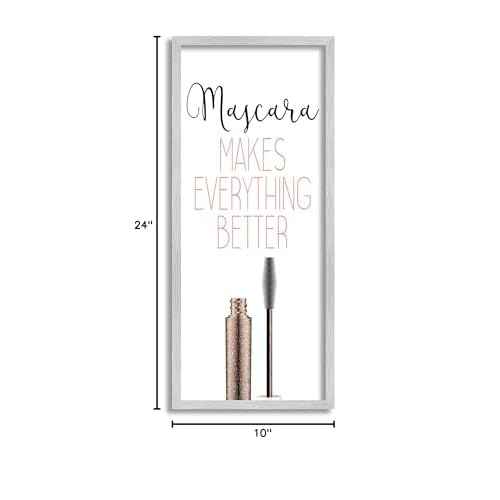 Stupell Industries Mascara Fashion Designer Modern Pink Word, Design by Kimberly Allen Gray Framed Wall Art, 10 x 24