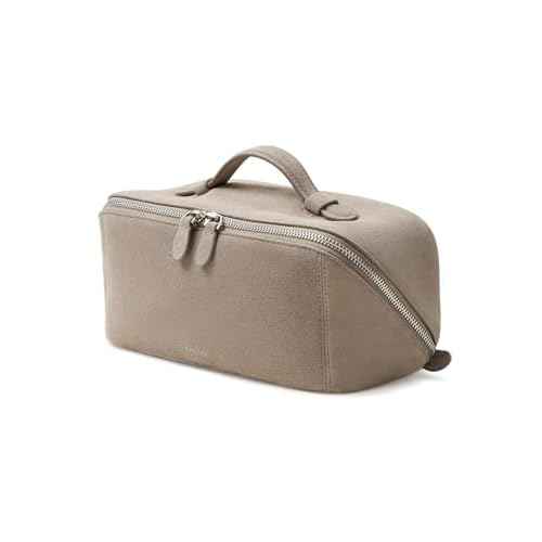 EACHY Leather Makeup Bag, Portable 180¡Æ Wide-Open Flat Cosmetic Bag for Women, Large Capacity Make Up Organizer Makeup Pouch with Divider and Handle