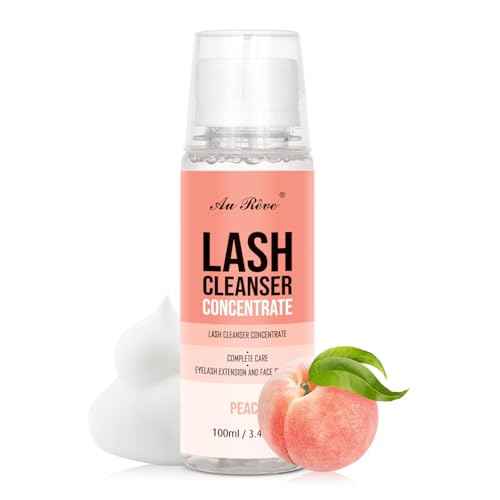 Lash Shampoo Concentrate 100 ml/3.4 fl.oz Lash Cleanser Concentrate Oil Free Eyelash Extension Shampoo for Salon Home Eyelash Care-Can Make 20 bottles of 60ml Lash Shampoo,Peach