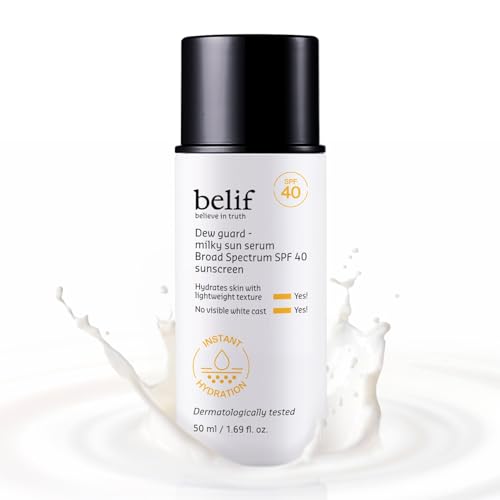 belif Milky Niacinamide Sunscreen SPF 40 ? Lightweight & Invisible Sun Serum for Face with 7 Types of Hyaluronic Acid | No White Cast, Non-Comedogenic, Hydrating, Makeup-Gripping Primer (1.69 fl.oz)