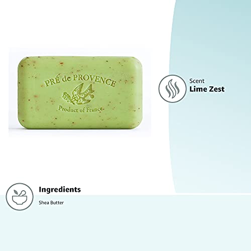 Pre de Provence Artisanal Soap Bar, Natural French Skincare, Enriched with Organic Shea Butter, Quad Milled for Rich, Smooth & Moisturizing Lather, Lime Zest, 5.3 Ounce